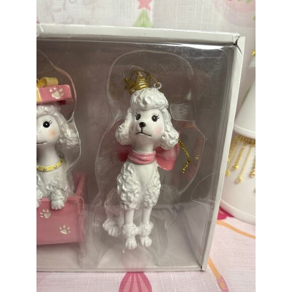 Pink Poodle Dog Holiday Ornaments set of 3 - Picture 4 of 4